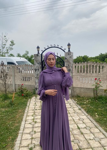 Uzun Mor Bohem Drapeli Abiye Elbise - Görsel 8