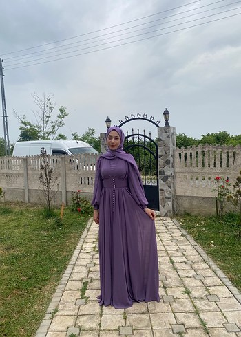 Uzun Mor Bohem Drapeli Abiye Elbise - Görsel 7