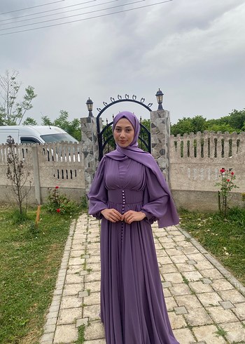 Uzun Mor Bohem Drapeli Abiye Elbise - Görsel 6