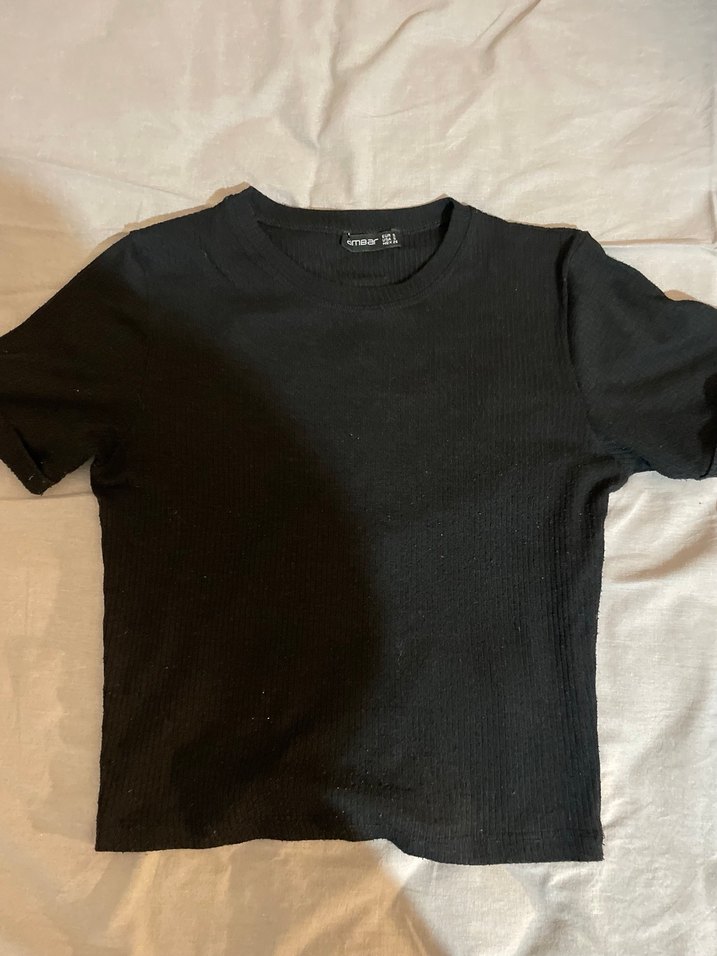 Siyah Kısa Kollu Basic Kadın Tişört - Görsel 2