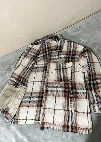 Düğmeli Ekose Desenli Gri-Kahverengi Kadın Oduncu Gömlek - Görsel 2