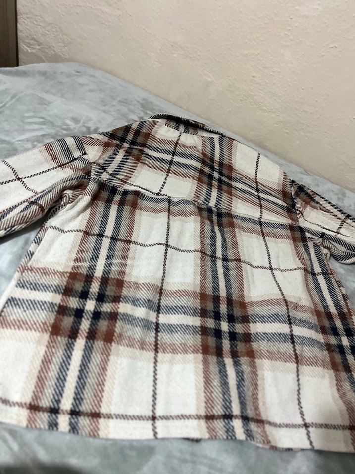 Düğmeli Ekose Desenli Gri-Kahverengi Kadın Oduncu Gömlek - Görsel 3