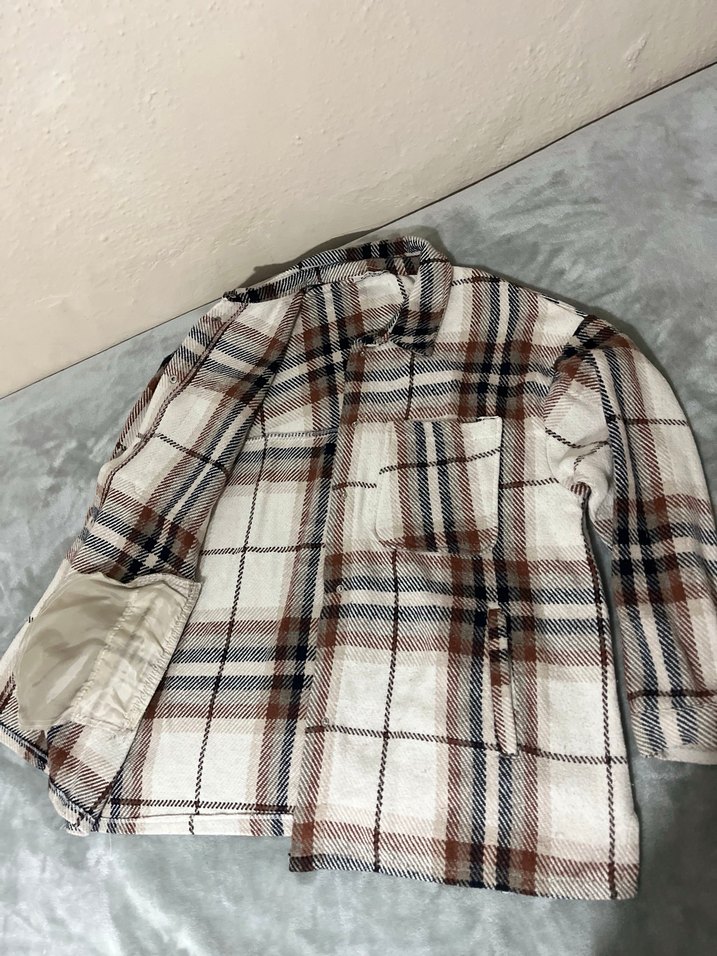 Düğmeli Ekose Desenli Gri-Kahverengi Kadın Oduncu Gömlek - Görsel 2