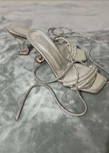 Kadın Gümüş Taşlı Topuklu Gelin, Dügün,
Nişan, Gece Ayakkabısı - Görsel 2