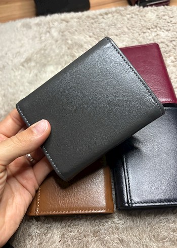 Gri dikey hakiki deri mıknatıslı cüzdan - Görsel 2