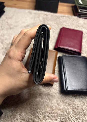 Gri dikey hakiki deri mıknatıslı cüzdan - Görsel 5