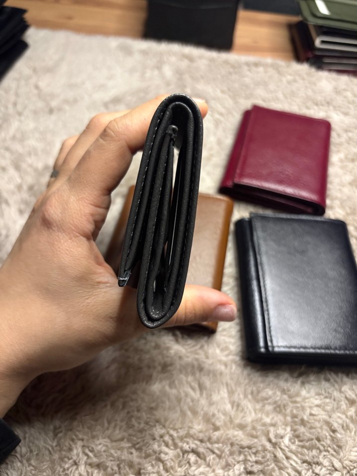 Gri dikey hakiki deri mıknatıslı cüzdan - Görsel 5