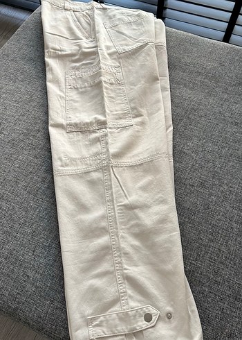 H&M kırıkbeyaz Kadın Pamuklu Midi Rahat Kesim Pantolon - Görsel 4