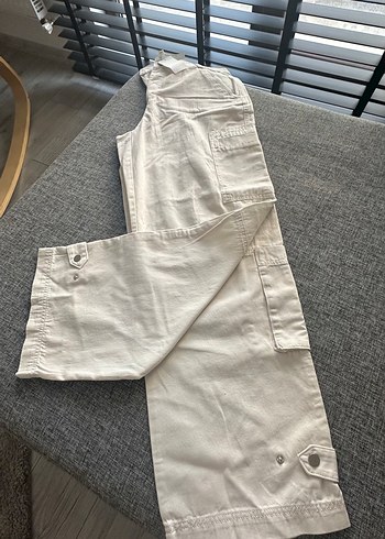 H&M kırıkbeyaz Kadın Pamuklu Midi Rahat Kesim Pantolon - Görsel 3