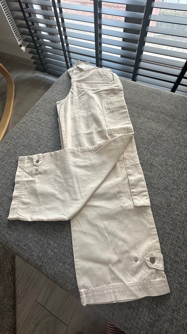 H&M kırıkbeyaz Kadın Pamuklu Midi Rahat Kesim Pantolon - Görsel 3