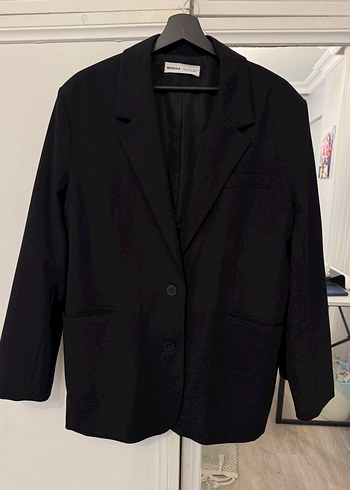 Bershka Kadın Siyah Düğmeli Oversize Blazer Ceket - Görsel 3