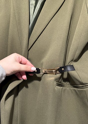 Haki Tokalı Kadın Oversize Blazer Ceket - Görsel 2