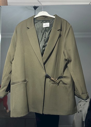 Haki Tokalı Kadın Oversize Blazer Ceket - Görsel 4