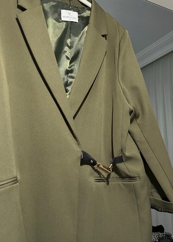 Haki Tokalı Kadın Oversize Blazer Ceket - Görsel 3