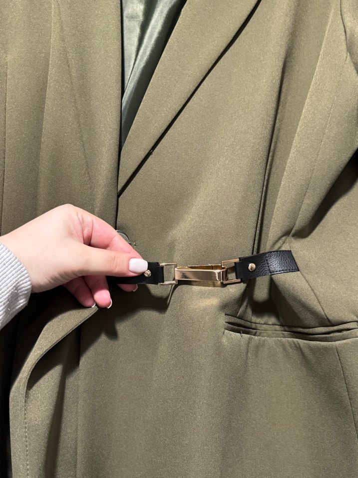 Haki Tokalı Kadın Oversize Blazer Ceket - Görsel 2