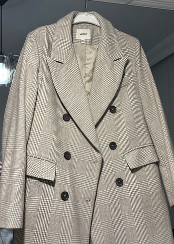 Kadın Bej Ekose Uzun Düğmeli Kaban - Görsel 3