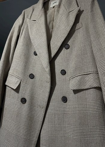 Kadın Bej Ekose Uzun Düğmeli Kaban - Görsel 2