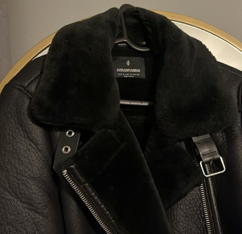 Kürk Detaylı Siyah Deri Biker Ceket mont - Görsel 2