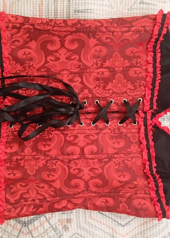 Kırmızı Düğmeli Straplez Gotik Büstiyer - Görsel 2