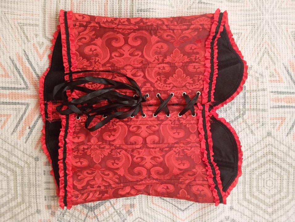 Kırmızı Düğmeli Straplez Gotik Büstiyer - Görsel 2