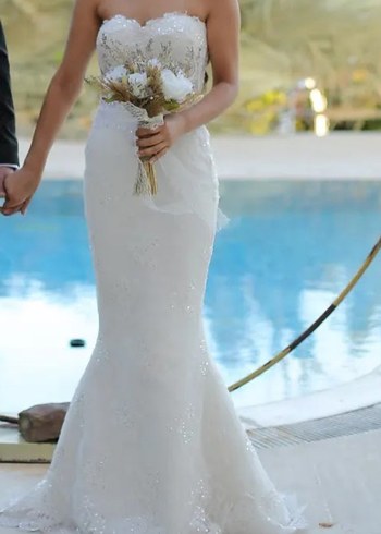 Bohem Tarzı Straplez Balık Gelinlik - Görsel 3