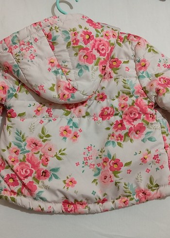 Çiçek Desenli Kapüşonlu Kız Mont - Görsel 2