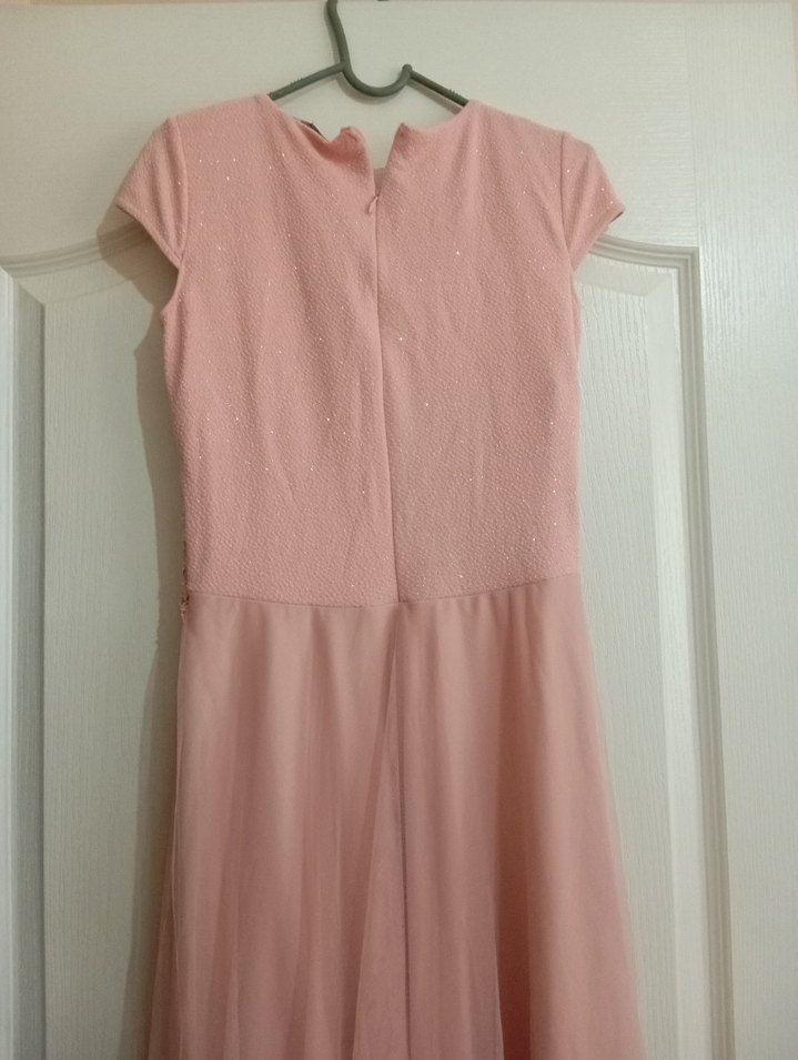 Dantel Detaylı Pembe Uzun Abiye Elbise - Görsel 3