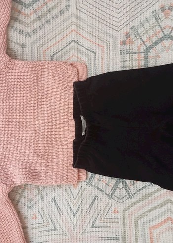 Pembe Örgü Uzun Kollu Bebek Kız Takım - Görsel 2