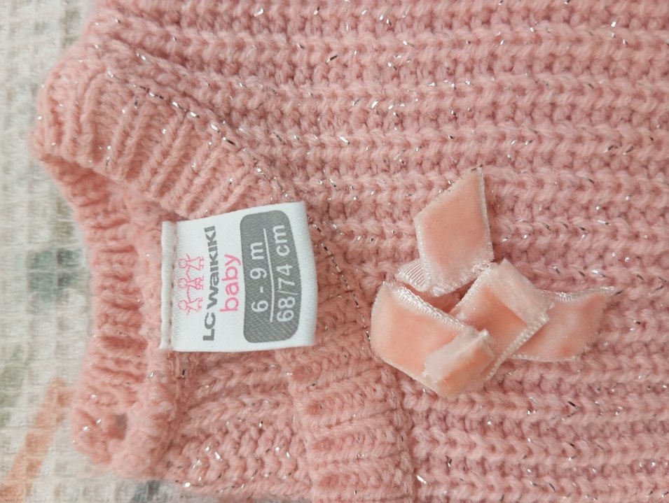 Pembe Örgü Uzun Kollu Bebek Kız Takım - Görsel 3