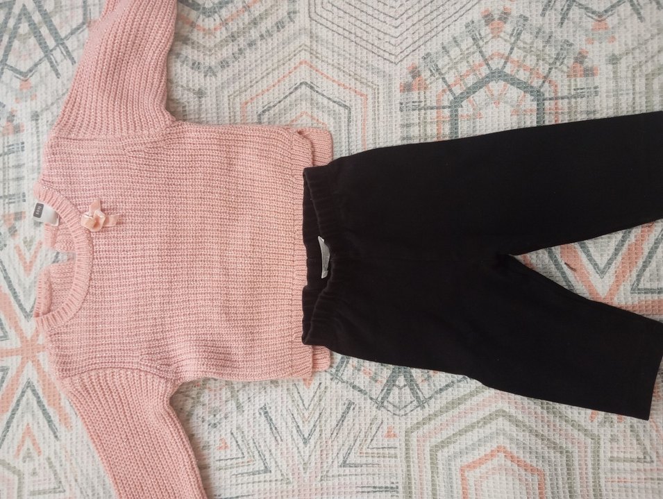 Pembe Örgü Uzun Kollu Bebek Kız Takım - Görsel 2