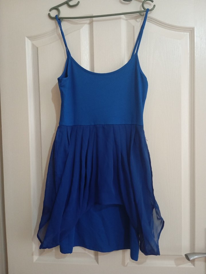 Mavi V Yakalı Drapeli Midi Abiye Elbise - Görsel 4