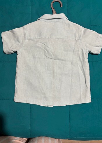 3-4 Yaş Açık Mint Yeşil KetenPamuk Erkek Çocuk Kısa Kollu Gömlek - Görsel 5