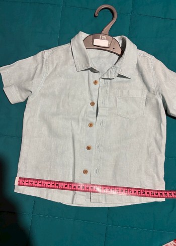 3-4 Yaş Açık Mint Yeşil KetenPamuk Erkek Çocuk Kısa Kollu Gömlek - Görsel 4