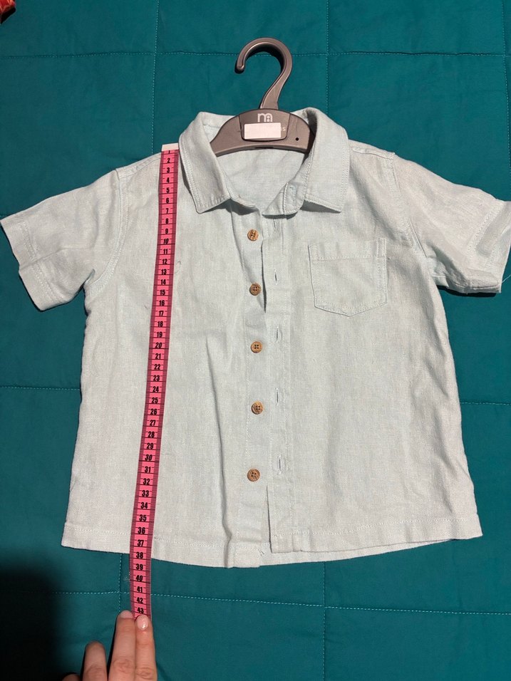 3-4 Yaş Açık Mint Yeşil KetenPamuk Erkek Çocuk Kısa Kollu Gömlek - Görsel 2