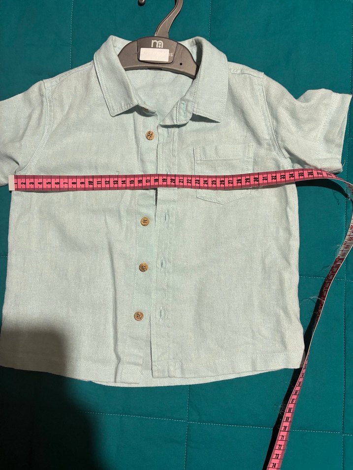 3-4 Yaş Açık Mint Yeşil KetenPamuk Erkek Çocuk Kısa Kollu Gömlek - Görsel 3