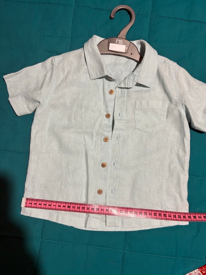 3-4 Yaş Açık Mint Yeşil KetenPamuk Erkek Çocuk Kısa Kollu Gömlek - Görsel 4