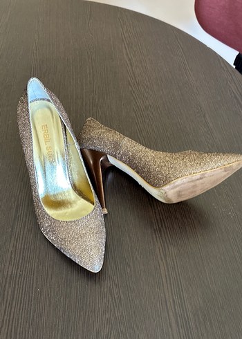 Bronz-Bakır  Simli İnce Topuklu Kadın Ayakkabı - Görsel 2