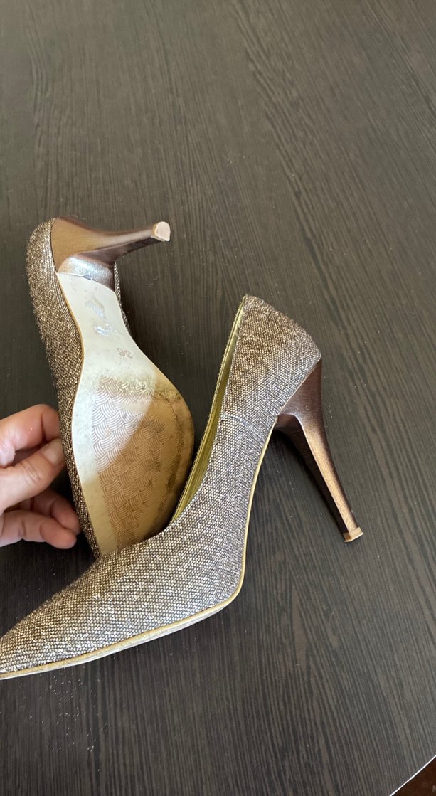 Bronz-Bakır  Simli İnce Topuklu Kadın Ayakkabı - Görsel 4