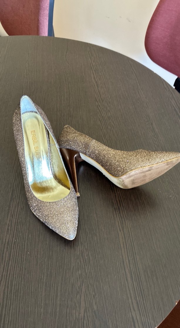 Bronz-Bakır  Simli İnce Topuklu Kadın Ayakkabı - Görsel 2