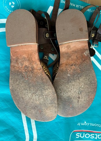 Kahverengi Gold Hakiki Deri Kısa Gladyatör Sandalet (Handmade) - Görsel 3