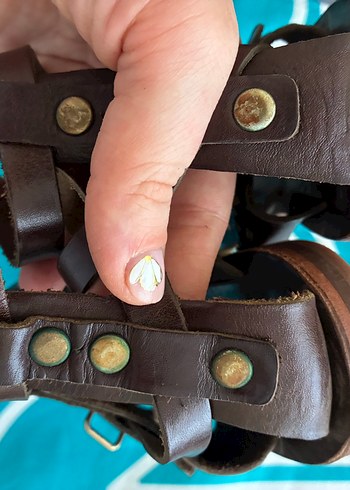 Kahverengi Gold Hakiki Deri Kısa Gladyatör Sandalet (Handmade) - Görsel 4