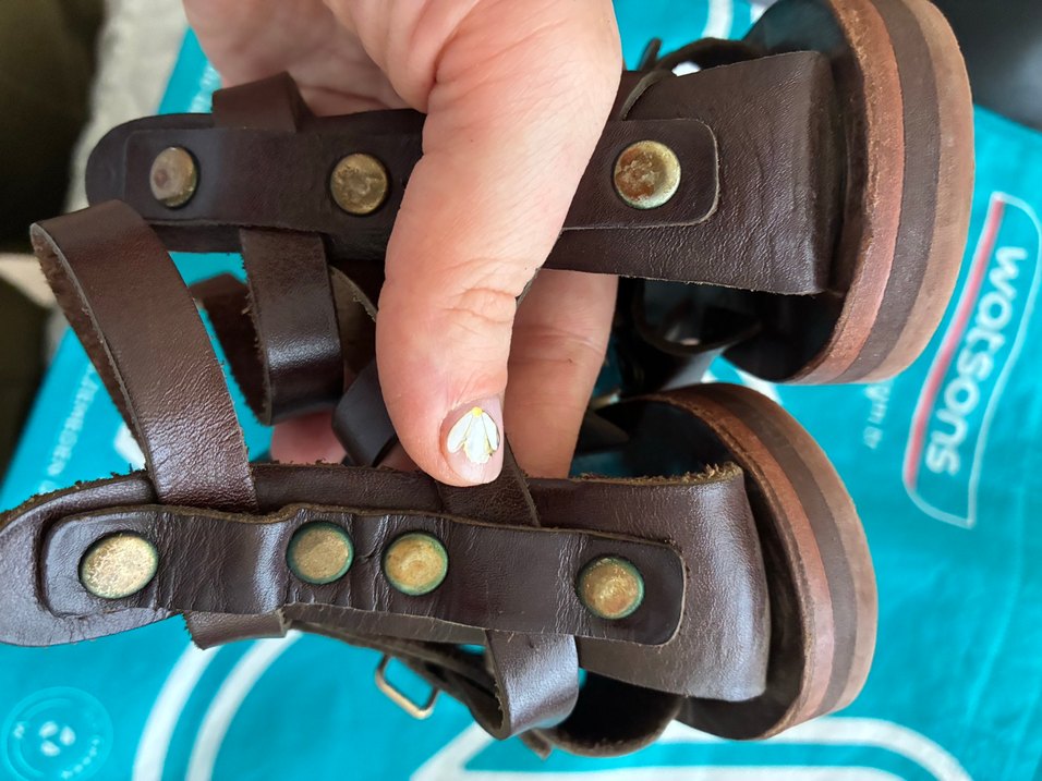 Kahverengi Gold Hakiki Deri Kısa Gladyatör Sandalet (Handmade) - Görsel 4