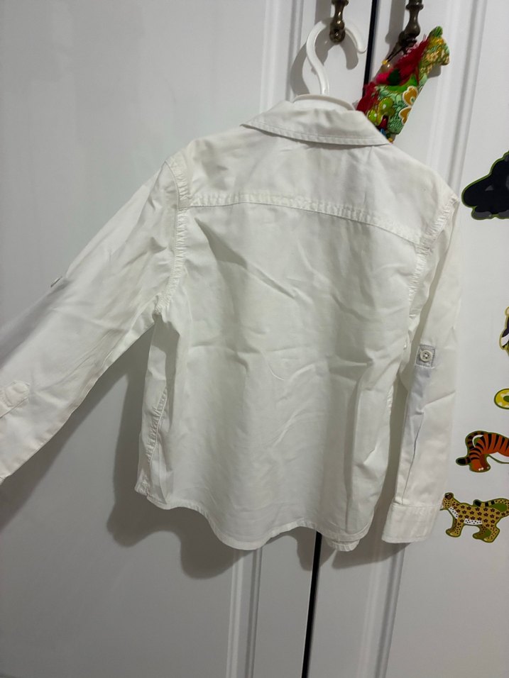 3-4 yaş Erkek Çocuk Beyaz Pamuklu  Düğmeli Gömlek - Görsel 4