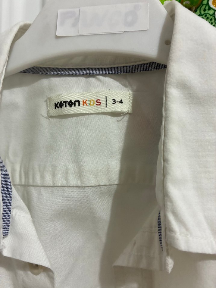 3-4 yaş Erkek Çocuk Beyaz Pamuklu  Düğmeli Gömlek - Görsel 3