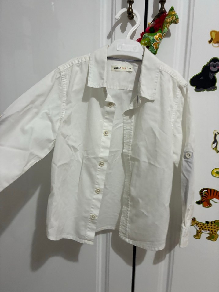3-4 yaş Erkek Çocuk Beyaz Pamuklu  Düğmeli Gömlek - Görsel 2