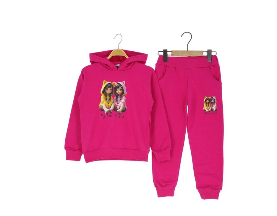 3/7 Yaş Pembe Baskılı Uzun Kollu Bebek Kız Takımı - Görsel 2