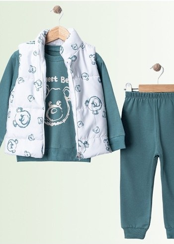 Erkek Bebek Yeşil Ayıcık Desenli 3'lü Takım - Görsel 2