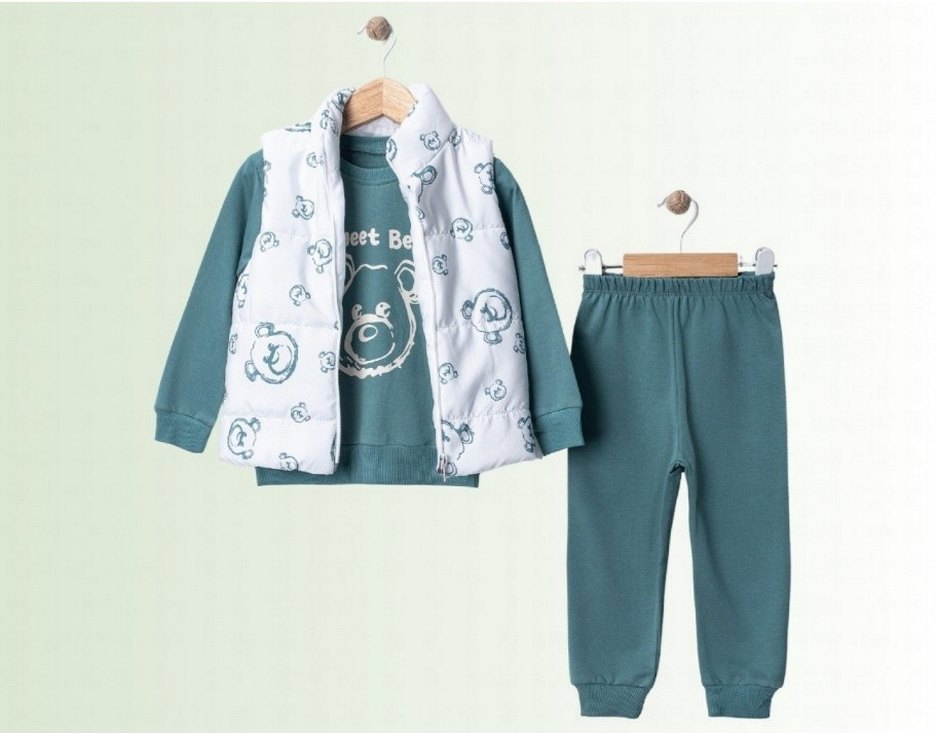 Erkek Bebek Yeşil Ayıcık Desenli 3'lü Takım - Görsel 2