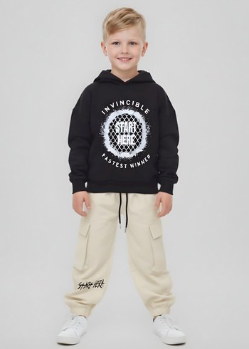 Kapüşonlu Siyah Baskılı Erkek Sweatshirt - Görsel 2