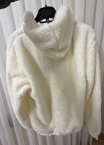 Beyaz Kapüşonlu Peluş Kadın Sweatshirt - Görsel 2